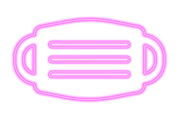 The silhouette of a medical mask isolated on white. Pink line in neon style