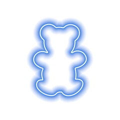 The outline of a neon blue bear isolated on white. Toy