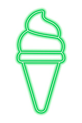 Green neon ice cream silhouette in waffle cone on a white background