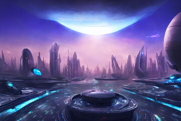 Futuristic cyber city, digital concept art