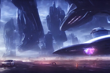 Futuristic cyber city, digital concept art