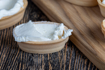 Waffle basket with cream curd cream inside