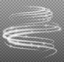 Dynamic swirl lines on transparent background. White vortex tornado. Isolated cooling and freezing effect