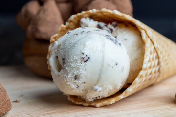 Sweet ice cream with chocolate pieces