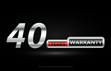 40 years warranty silver logo isolated on black background, vector design for product warranty, guarantee, service, corporate, and your business.