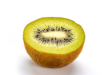 Half part of fresh ripe hairy kiwi fruit or kiwifruit or chinese gooseberry.