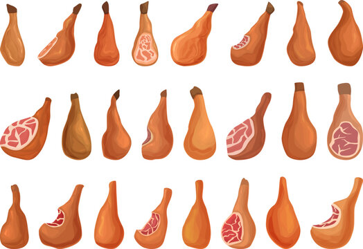 Jamon Icons Set Cartoon Vector. Ham Food. Pig Hoof