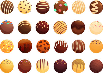 Cocoa bomb icons set cartoon vector. Food chocolate. Coffee milk