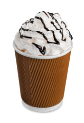 Frappuccino in take away cup with straw on white background