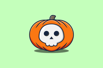 Cute mascot cartoon character Scary pumpkin halloween skull face expressions illustration