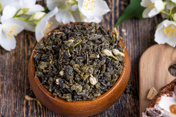 A real green hour with jasmine on the table