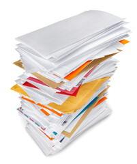 Bills envelopes stack isolated mails correspondence mail