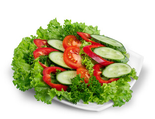 Close-up photo of fresh salad with vegetables in white plate