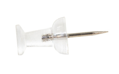 Isolated clear plastic push pin thumbtack