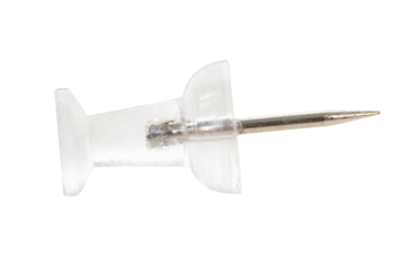 Isolated clear plastic push pin thumbtack