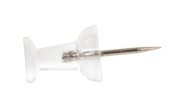 Isolated clear plastic push pin thumbtack