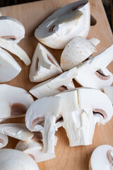 Sliced mushrooms on a board