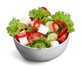 Gordijnen Diet meal. Vegetables salad in a bowl with weight scale © BillionPhotos.com