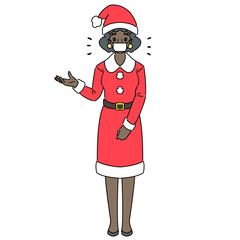 サンタコスチュームで案内をする黒人女性　マスクあり