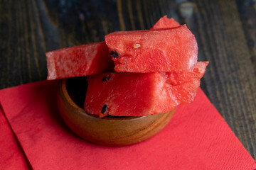 Sliced ripe and juicy watermelon of red color