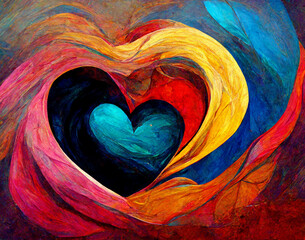 Colorful Love and Heart Background, Abstract Art Painting of Mother and Child Love, Kids and Mother Abstract Painting