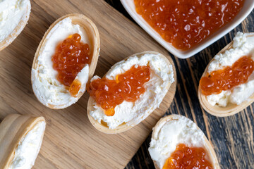 red salmon caviar during cooking