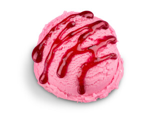 Pink ice cream ball on white background