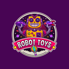 illustration of robot and toys badge 