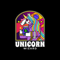 illustration of psychedelic unicorn wizard badge