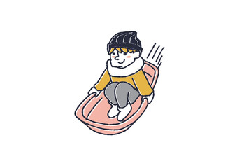 そりで遊ぶ子供　ウィンタースポーツを楽しむ人々