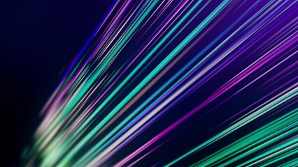 Purple and Cyan Abstract Background with Neon Moving Lines or Streaks of Light Flying in Fast Speed. Seamless Loop Animation. Speed of Light. Modern Design.