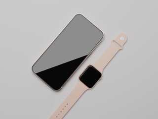 Mobile Phone with smart watch 3d rendered