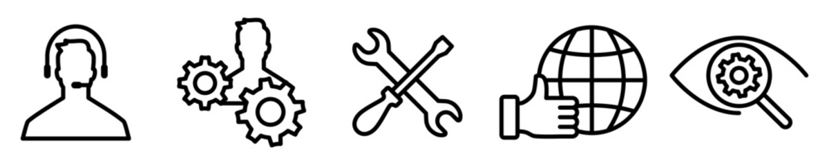 Conjunto de icono de soporte técnico. Atención al cliente, servicio de ayuda en línea, asistente. Ilustración vectorial