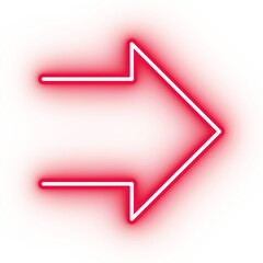 Neon red arrow icon, arrow icon on transparent background