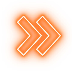 Neon orange arrow icon, arrow icon on transparent background