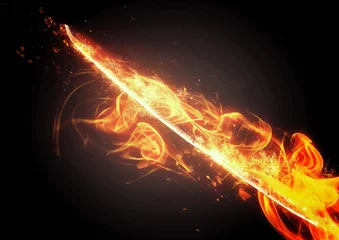 Fotobehang 3d illustration of sword with burning flames © k_yu