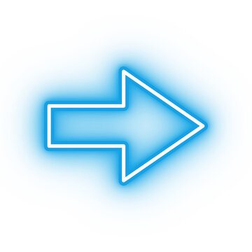 Neon blue arrow icon, arrow icon on transparent background
