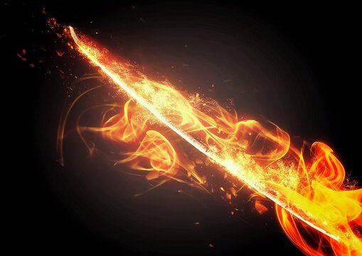 3d illustration of sword with burning flames