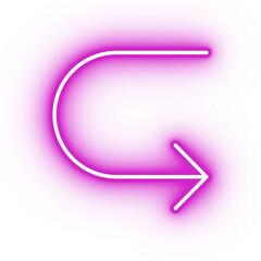 Neon pink u-turn icon, arrow icon on transparent background