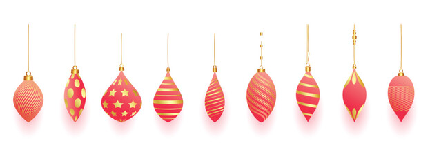 pack of decorative christmas bauble elements in red color