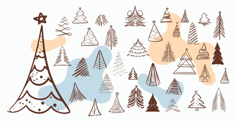 set of christmas tree symbols in hand drawn style