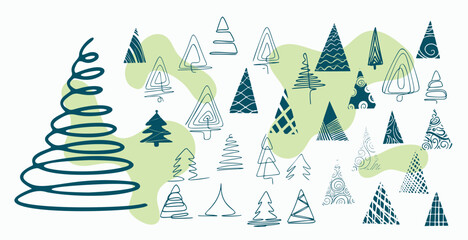 set of hand drawn christmas tree elements design
