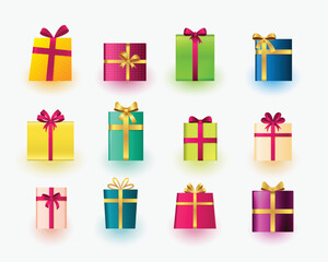 collection of isolated present boxes wrap in colorful paper for xams design