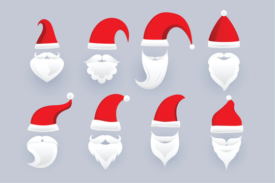 set of santa claus cap and beard ornaments in different design