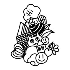 vector doodle element cat, house, heart, smoke