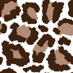 Hand drawn seamless pattern leopard cheetah skin, coffee cappuccino color, beige brown background. Animal wild african design, safari surface glamour textile print.