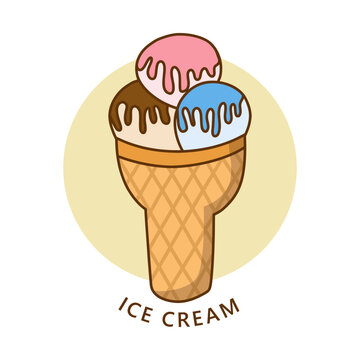 Ice Cream Logo. Food and Drink Illustration. Sweet Dessert vanilla and strawberry flavor Icon Symbol