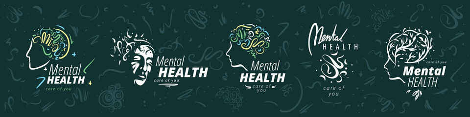 A set of vector drawn logos for mental health