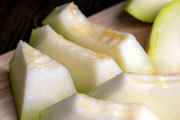 Sliced ripe soft melon, close up