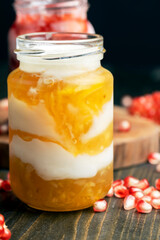 Fresh delicious yogurt made of milk with lemon flavor